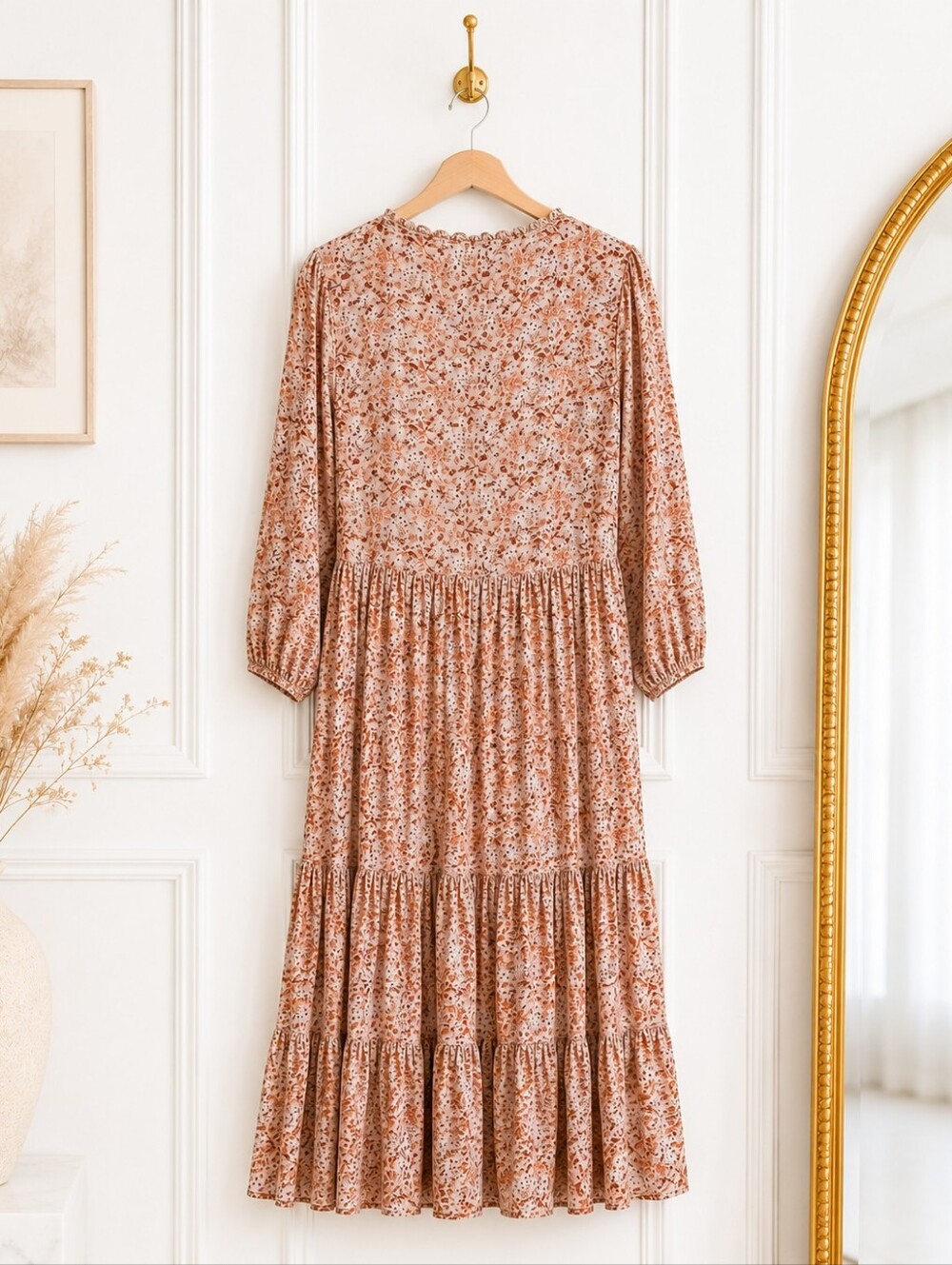 Jun & Ivy Floral Tiered Maxi Dress Lined Boho Cottagecore Rayon Size M - Picture 6 of 8